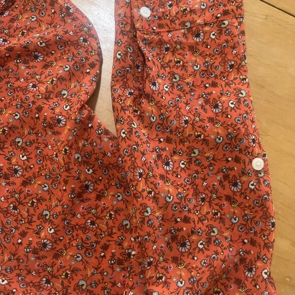 Abercrombie Womens Top Blouse Rusty Orange Floral Size L Long Sleeve Tie Front - Picture 6 of 10